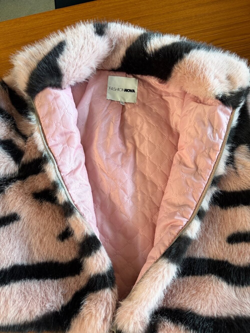 SUPER Soft Pink & Black Animal Print Plush Faux Fur Zebra Coat - Picture 16 of 16